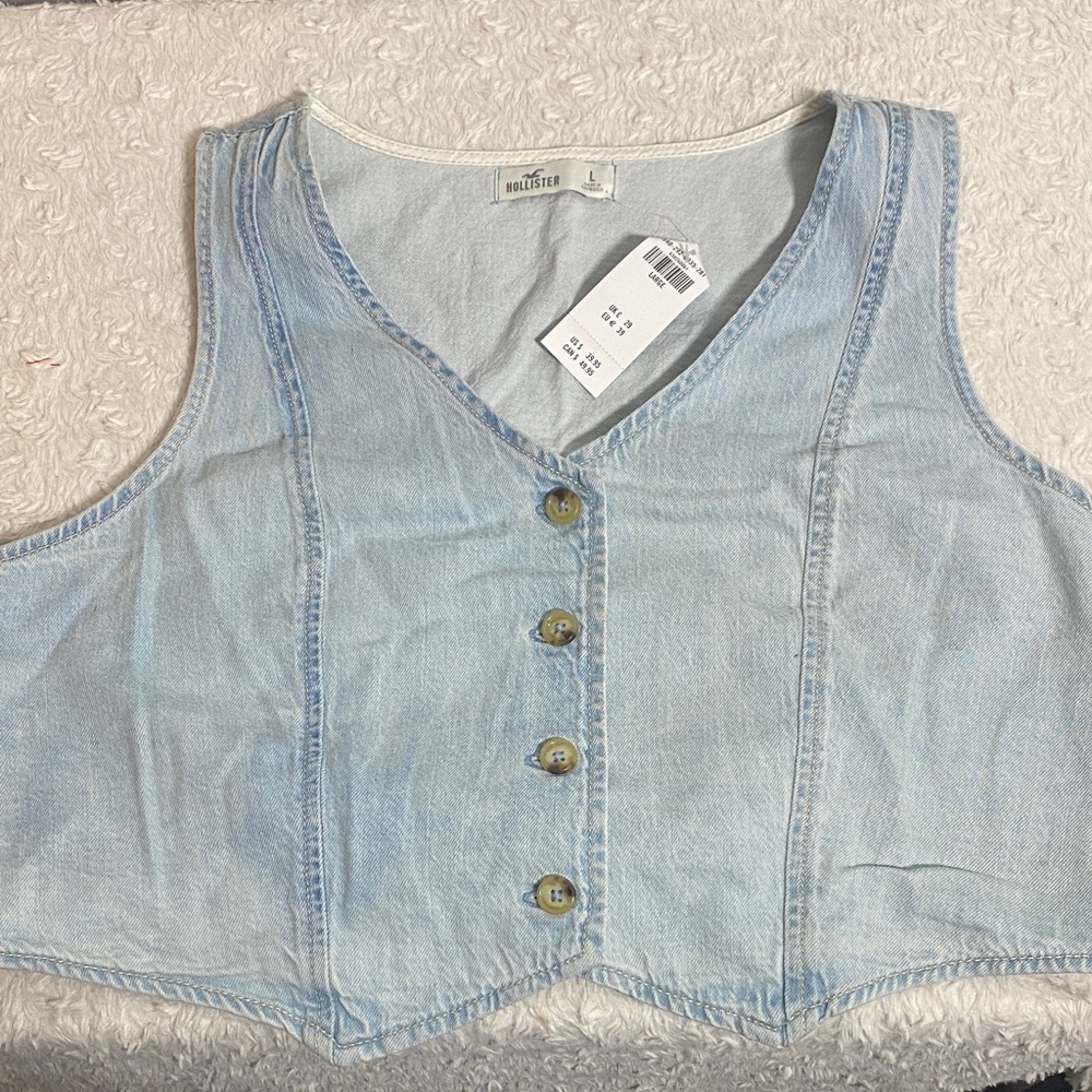 Hollister Light Blue Button-Up Denim Vest NWT
